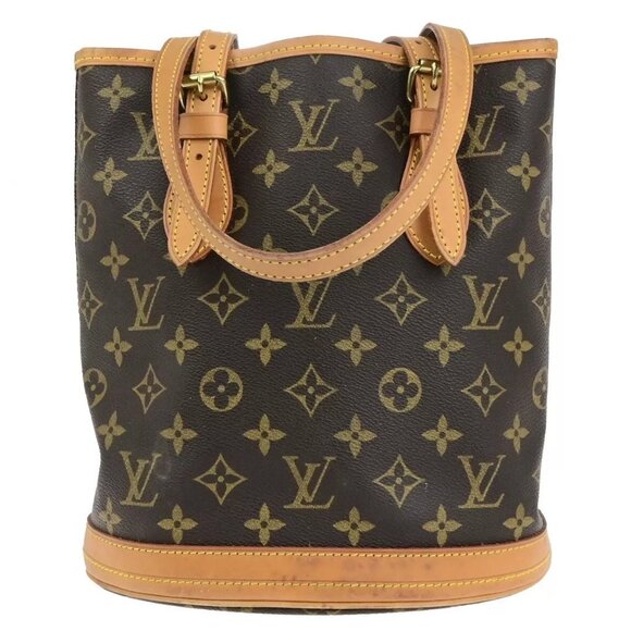 LOUIS VUITTON BUCKET PM Shoulder Tote Bag Monogram Leather Brown - Picture 11 of 16